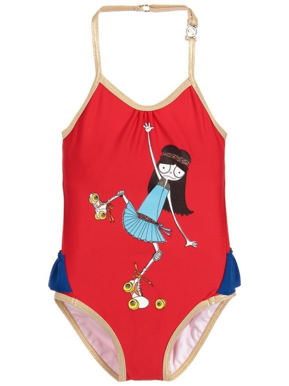 LITTLE MARC JACOBS Baby Girls' Red Graphic One-Piece Swimsuit with Gold Trim